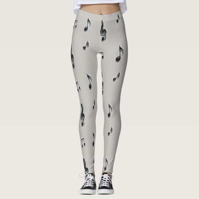Leggings Amateurs de musique Note musicale Noir et gris (Devant)