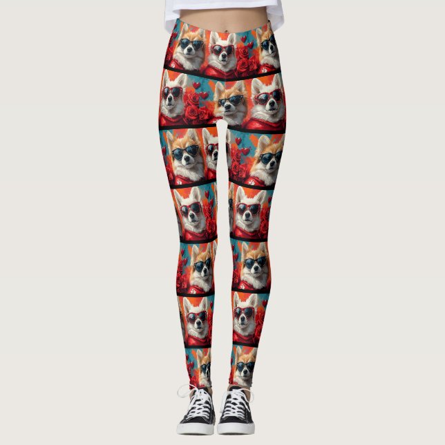 Leggings American Eskimo Heart Roses Saint-Valentin (Devant)