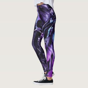 Leggings Améthyste noir éclaboussé, violet foncé Abstrait
