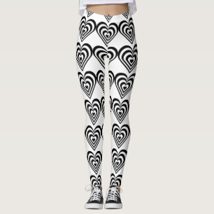 Leggings amour de palpitation noir et blanc de coeurs de