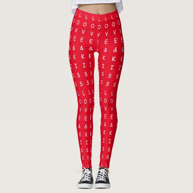 Leggings amour et baisers, fun rouge blanc design de texte  (Devant)