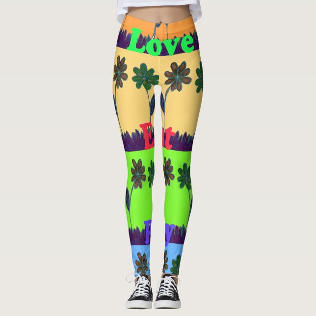Leggings Amour Manger Jouer Jolie Colorée Design de texte f (Devant)