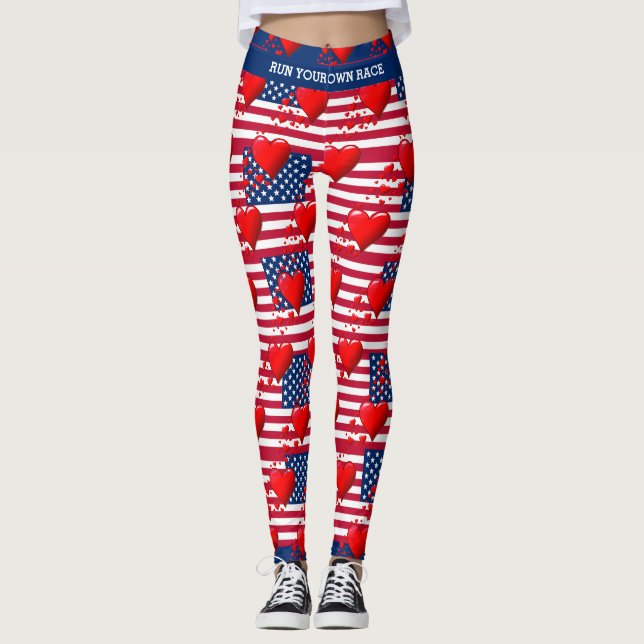 Leggings AMOUR USA AMERICAN Flag Red Hearts EXÉCUTEZ VOTRE  (Devant)