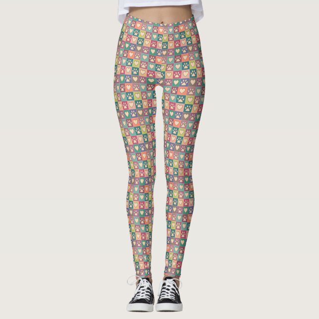 Leggings Amoureux de les chiens Empreintes de pattes et coe (Devant)