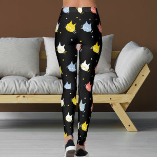 Leggings Amoureux des Animaux Noir Rouge Jaune  Motifs Chat