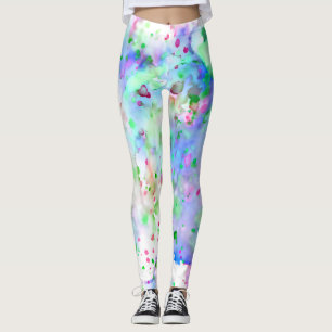 Leggings Amusant bleu vert pourpre et rose peint éclat