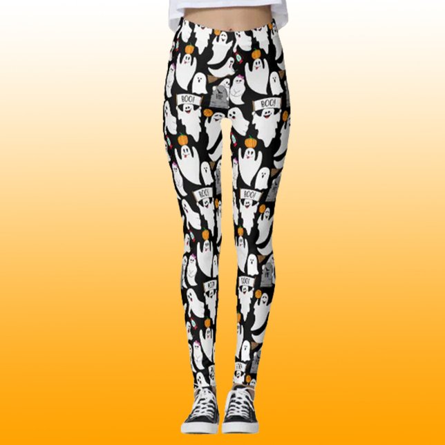Leggings Amusant Fantômes d'Halloween noir et blanc (Créateur téléchargé)