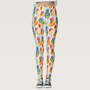 Leggings Amusant Whimsical Aquarelle Style Poulets