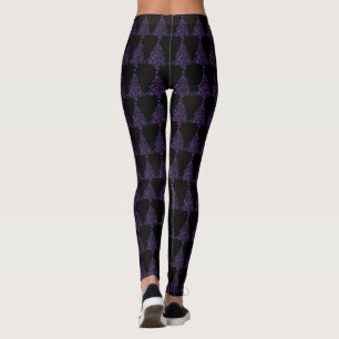 Leggings amusants Arbre de Noël violet noir