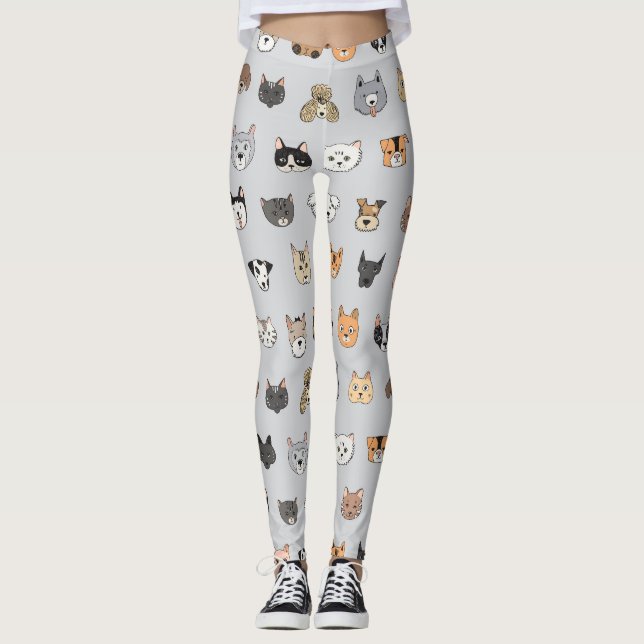 Leggings Amusement animal : Chiens de chats Doodle Mix (Devant)