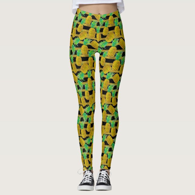 Leggings Ananas d'or sur des rayures (Devant)