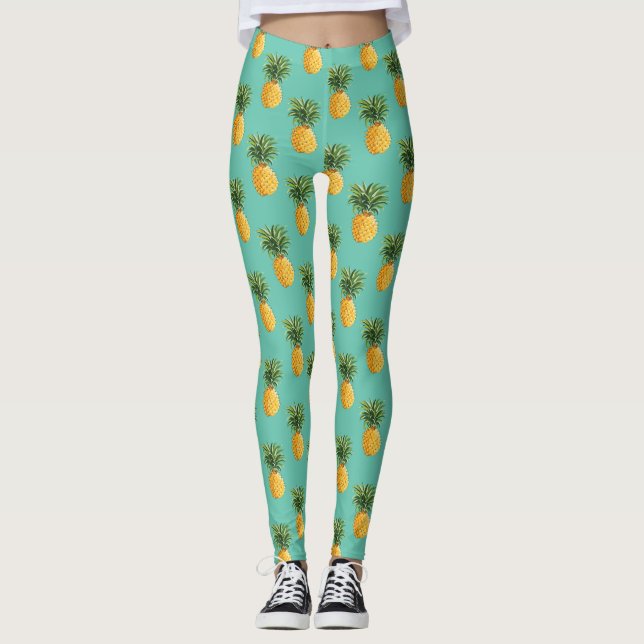Leggings Ananas tropicaux sur Teal (Devant)