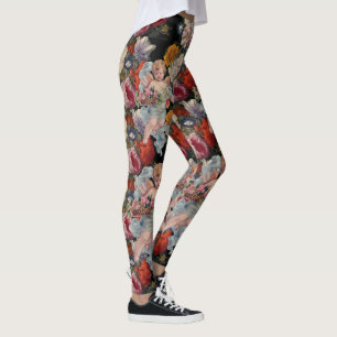 LEGGINGS ANGE ROMANTIQUE RASSEMBLANT ROSES ET FLEURS ROSES 
