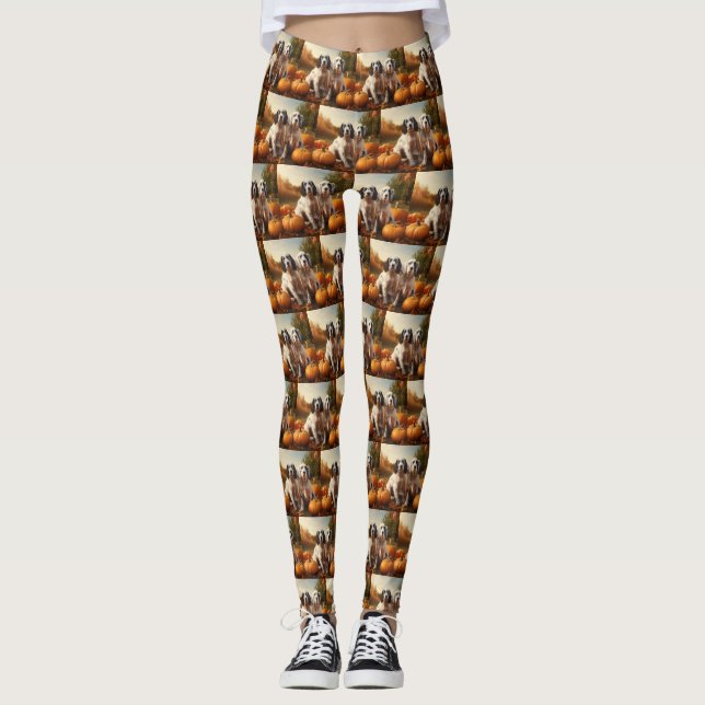 Leggings Anglais Setter Puppy Automne Citrouille de plaisir (Devant)