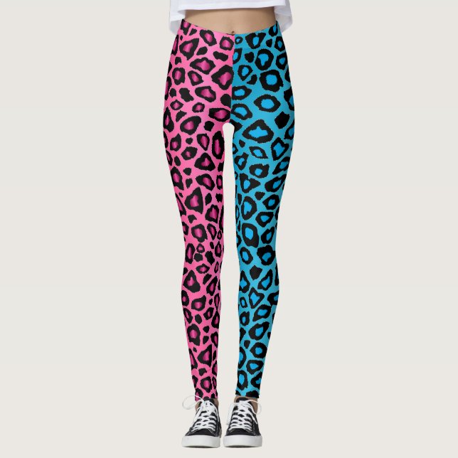 Leggings Animal léopard rose et bleu   (Devant)