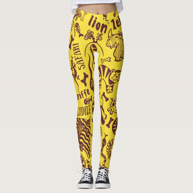Leggings Animaux africains : Motif culturel sans peau. (Devant)