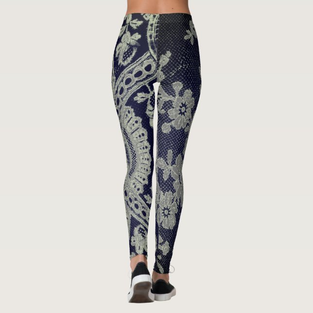 LEGGINGS ANTIQUE LACE MOTIF LÉGGINGS BLEU ET GRIS (Dos)