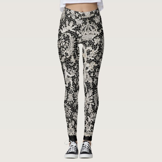 LEGGINGS ANTIQUE LACE MOTIF NOIR (Devant)