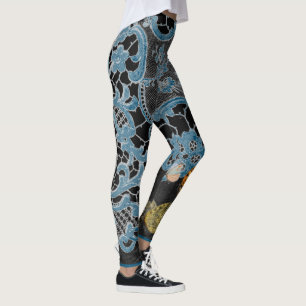 LEGGINGS ANTIQUE LACE PATTERN WITH BUTTERFLIES