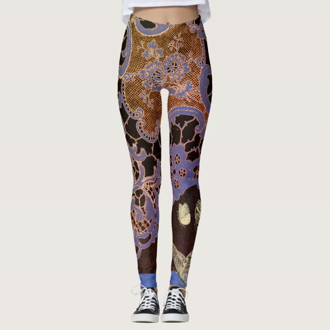 LEGGINGS ANTIQUE LACE PATTERN WITH BUTTERFLIES (Front)