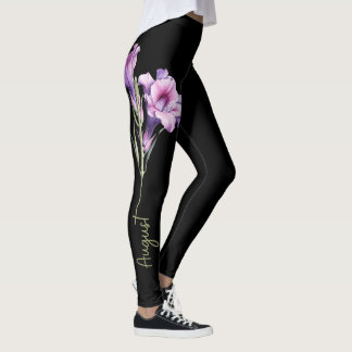 Leggings Août Fleur de naissance, Gladiolus pourpre sur Noi