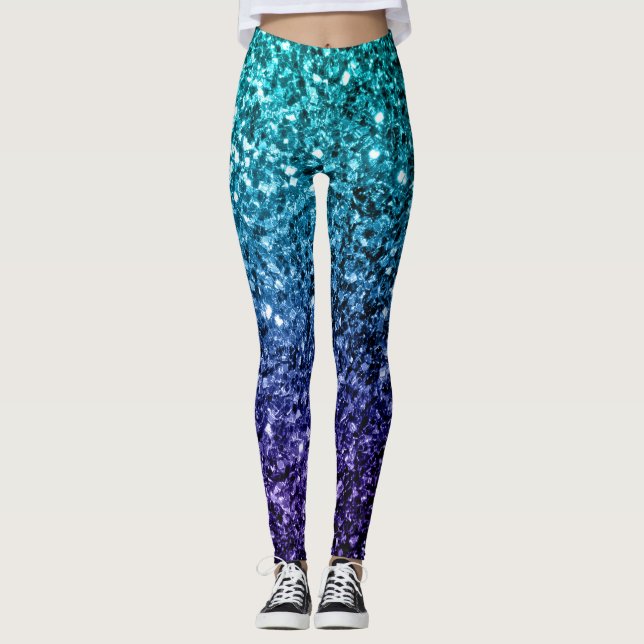 Leggings Aqua blue Ombre faux scintillants de parties scint (Devant)