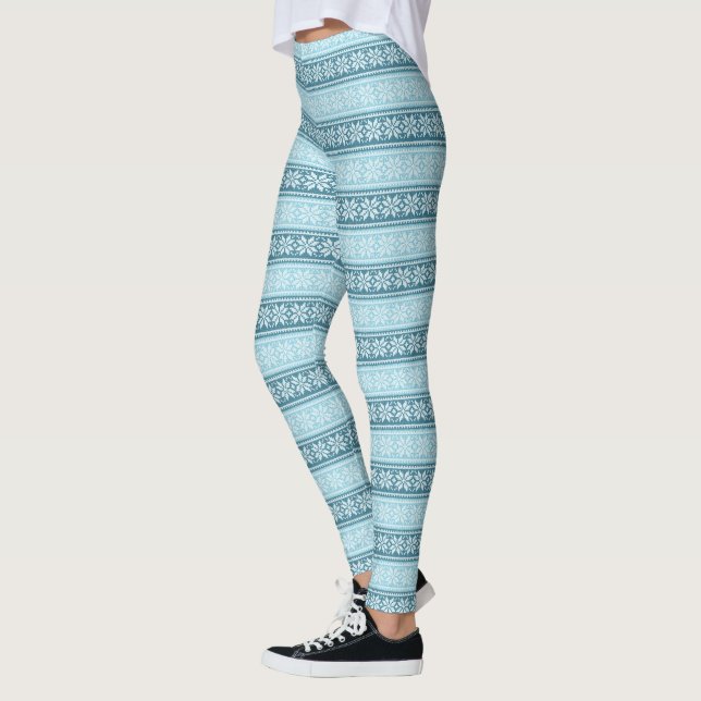 Leggings Aqua Blue Turquoise Poinsettia Motif de Noël (Gauche)