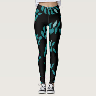 Leggings Aqua et jungle tropicale noire Lancer l'oreiller