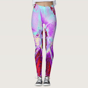 Leggings Aqua tropicale Abstraite et fleur d'Hibiscus pourp