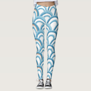 Leggings Aquarelle à vague bleue, peinture transparente.