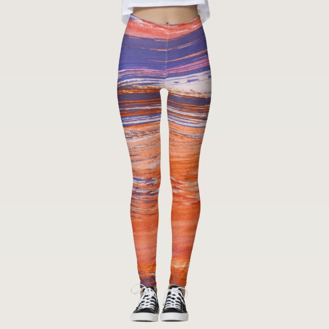 Leggings Aquarelle Abstraite : Bleu orange (Devant)