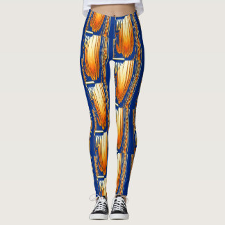 Leggings aquarelle abstraite bleue et jaune art motif