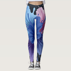 Leggings Aquarelle Abstraite éclaboussée en bleu et violet
