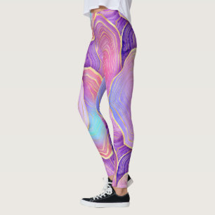 Leggings Aquarelle Abstraite rose turquoise lavande agate