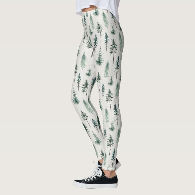 Leggings Aquarelle Arbres de Noël Motif de vacances (Gauche)