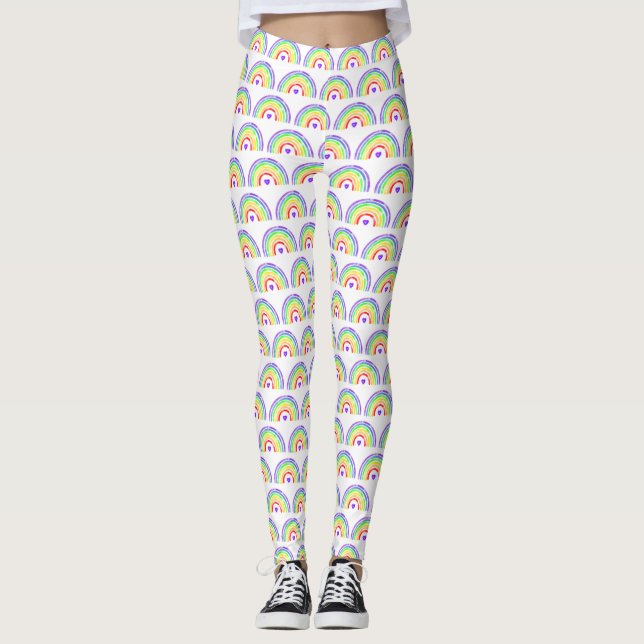 Leggings Aquarelle Arc-en-ciel et Coeurs (Devant)