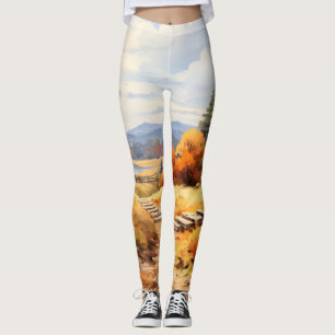 Leggings Aquarelle Automne Citrouille de route en chute Feu