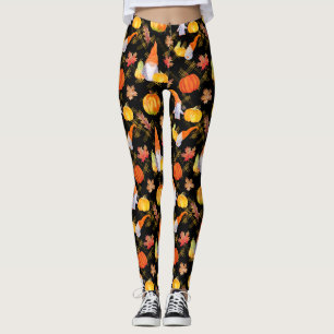 Leggings Aquarelle Automne Gnomes, Citrouille Et Feuille
