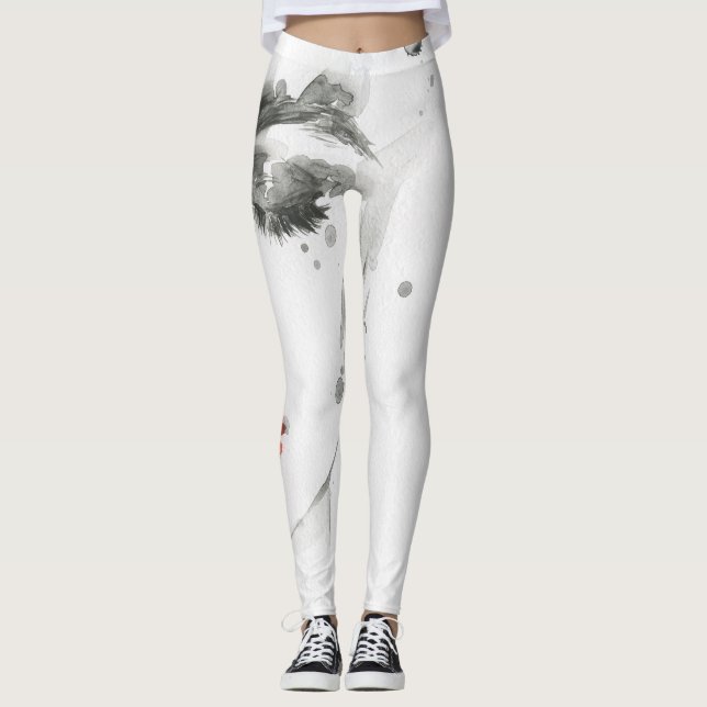 Leggings Aquarelle Beauté : Illustration de portrait fémini (Devant)