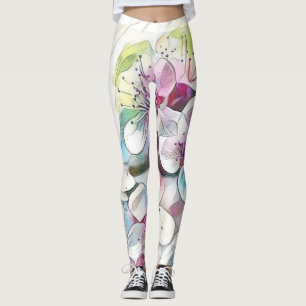 Leggings Aquarelle blanche moderne couleur rose cerisier