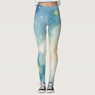 Leggings Aquarelle bleu étoile ciel