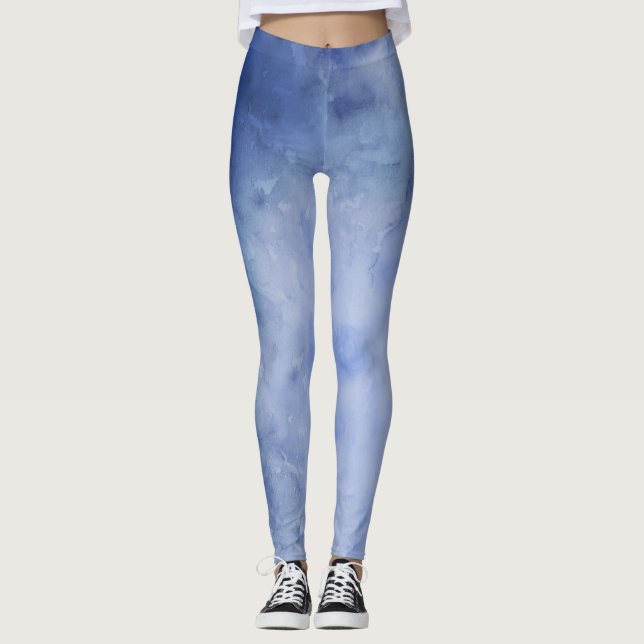 Leggings Aquarelle bleue et blanche (Devant)