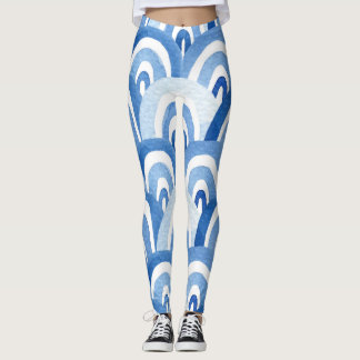 Leggings Aquarelle bleue : Vagues de mer Abstraites
