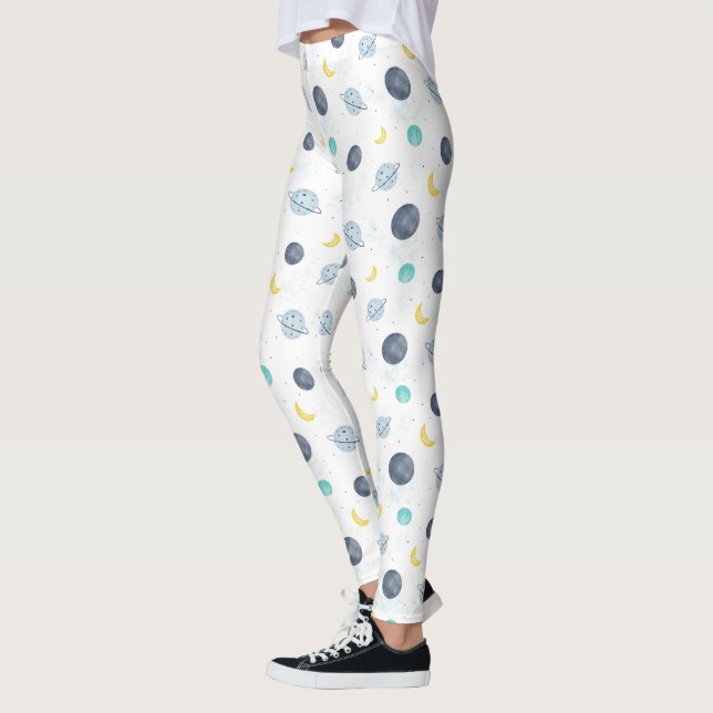 Leggings Aquarelle Blue Space Planet Motif (Gauche)