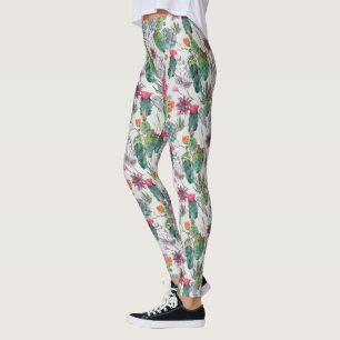 Leggings Aquarelle Boho exotique Cactus et Motif succulent