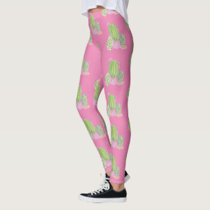 Leggings Aquarelle Cactus Pot Plante Motif rose