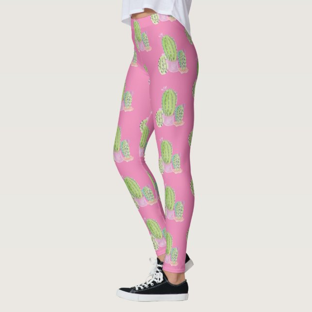 Leggings Aquarelle Cactus Pot Plante Motif rose (Gauche)
