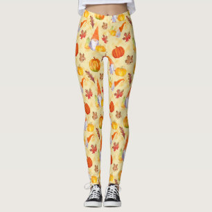 Leggings Aquarelle Chute Gnomes, Citrouille Et Feuille Legg