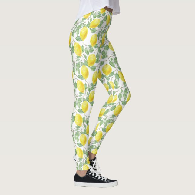 Leggings Aquarelle Citrons Motif avec citronnier Feuilles (Droite)