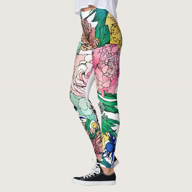 Leggings Aquarelle colorée élégante Motif Floral (Gauche)